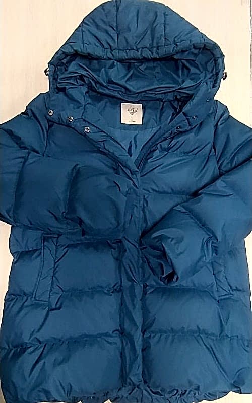 Пуховик синий после